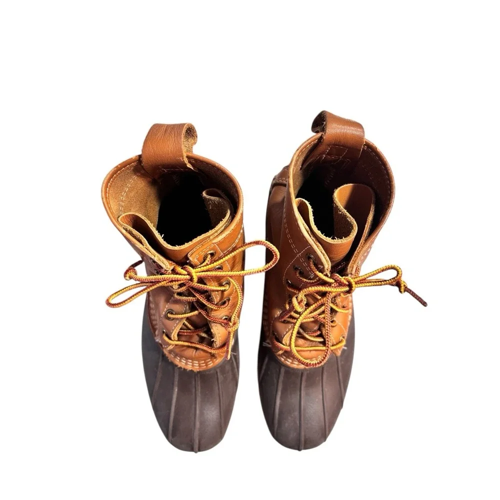 L.L.Bean Duck Boots Womens Size 8 Chain‎ Tread Brown Leather Made in Maine US